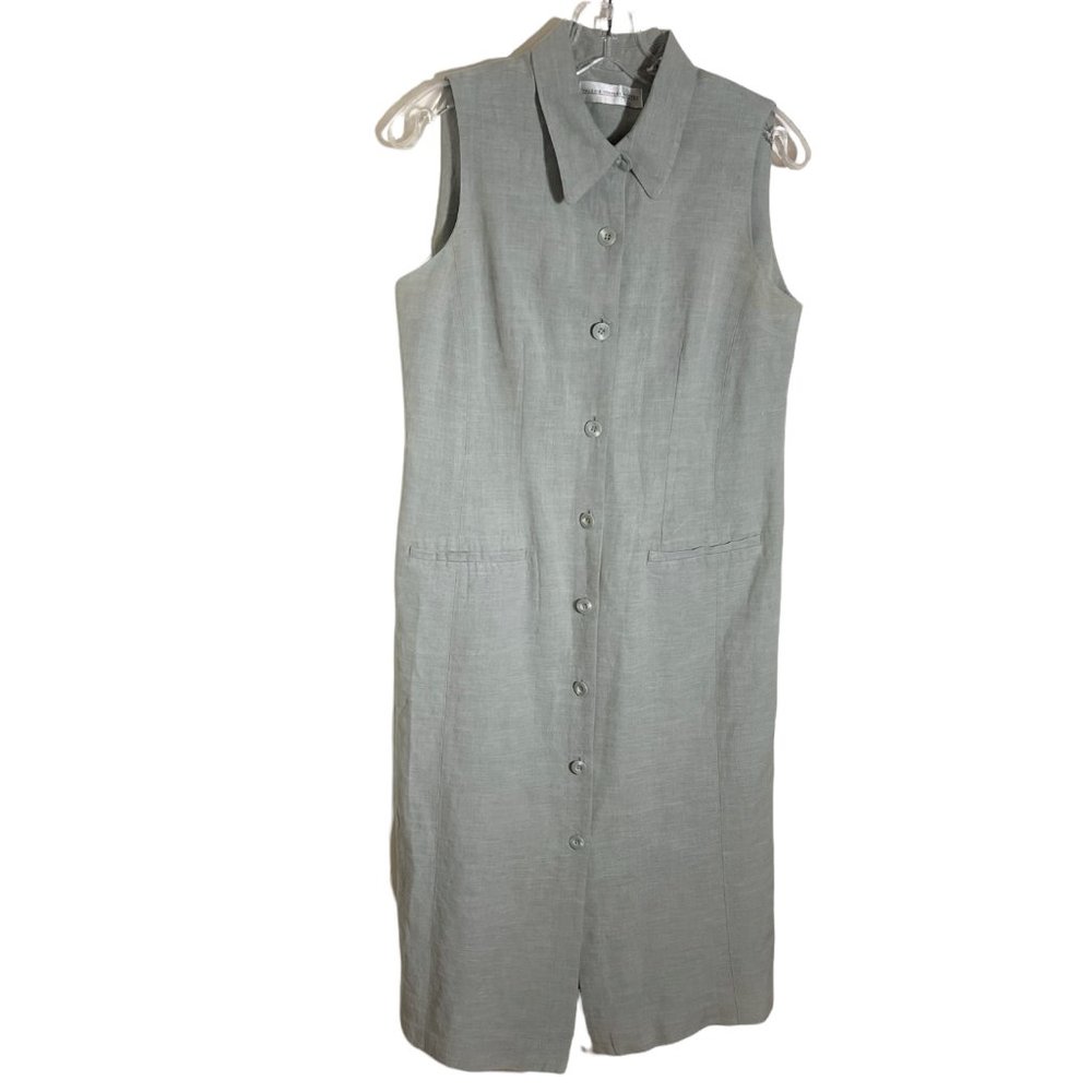 Valerie Stevens Petites Dove Grey Linen & Rayon Sleeveless Maxi Dress, Size 10P